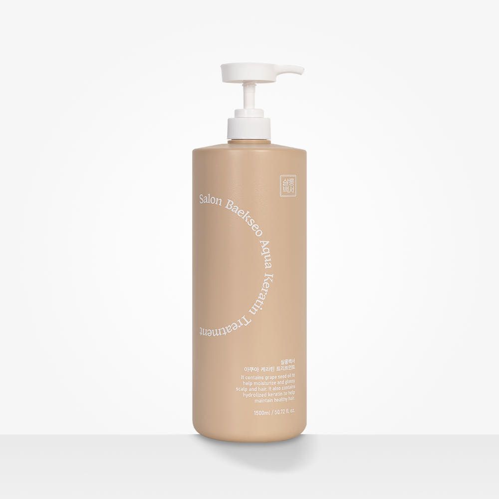 SALON BAEKSEO Aqua Keratin Treatment 1.5L – pH 5.5 Hair Treatment with Hydrolyzed Keratin & Grapeseed Oil for Dry & Damaged Hair, Intensive Nourishing & Smoothing Care _ Made in KOREA